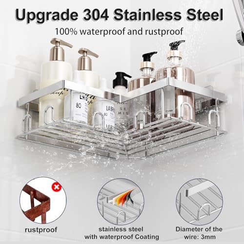 Liuoud Corner Shower Caddy 5 Pack Adhesive Stainless Steel Organizer Silver - Image 3