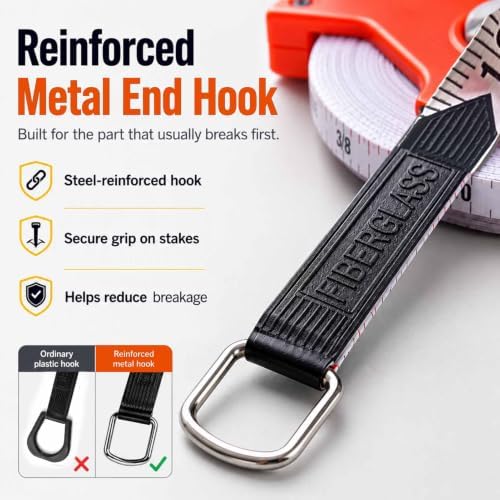 330FT Open Reel Tape Measure, 100m Fiberglass Long Tape Measure, Metal Hook - Image 4