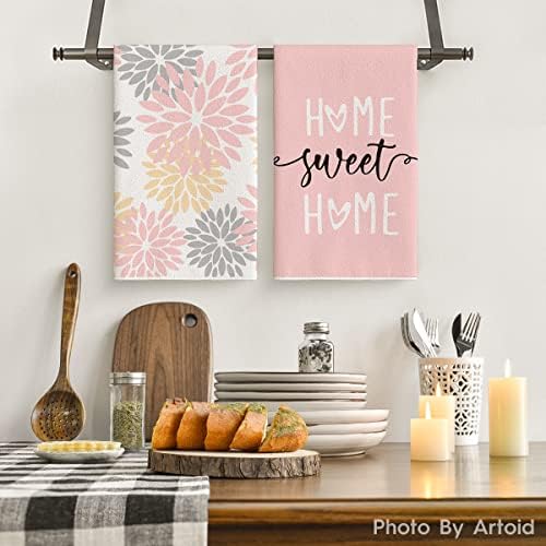 Artoid Mode Pink Stripes Home Sweet Home Boho Kitchen Towels Dish Towels - Image 2