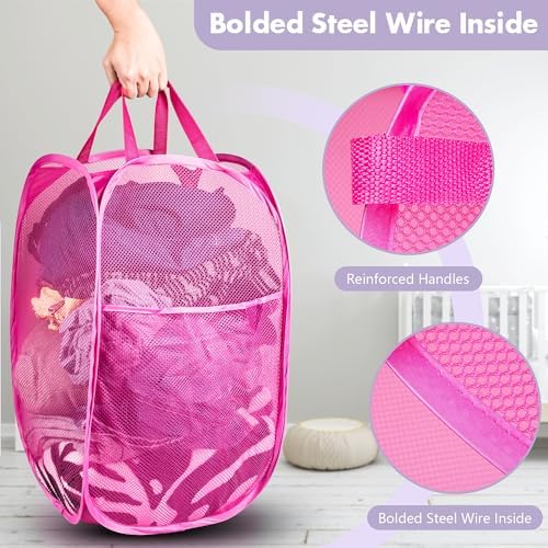 2 Pack Pop Up Laundry Hampers, 70 L Collapsible Foldable Mesh Basket - Image 3