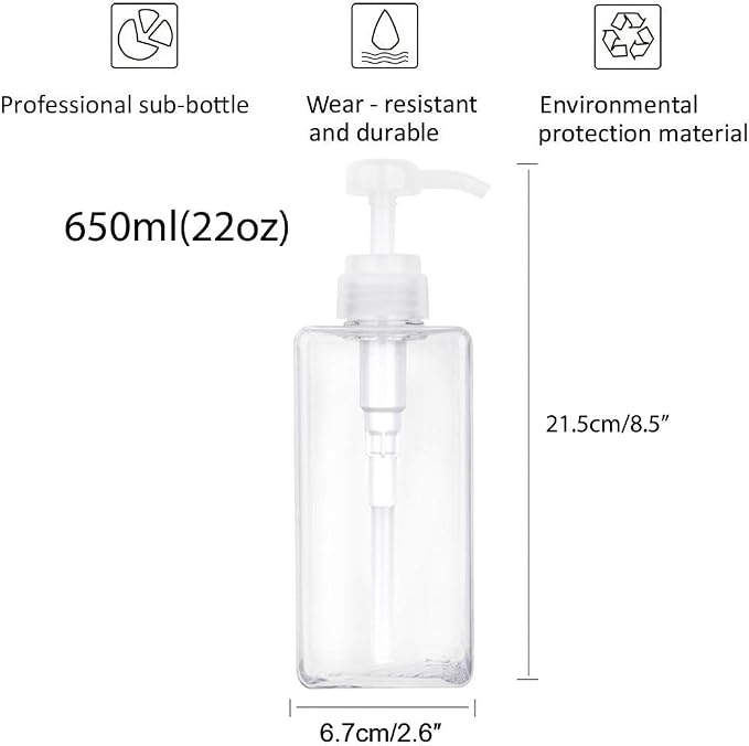 Plastic Pump Bottle Refillable Lotion Soap Dispenser 22oz Clear 2 Pack | Sturdy - Image 4