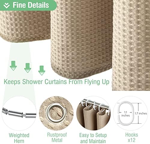 Dynamene Extra Long Waffle Shower Curtain 256 GSM Fabric 72x90 Beige/Khaki - Image 5