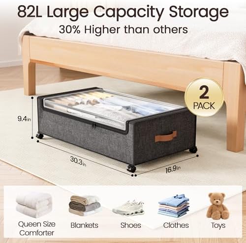 Yecaye 82L Under Bed Storage Containers, Fits 9.4" Under Bed, 2 Pack - Image 2