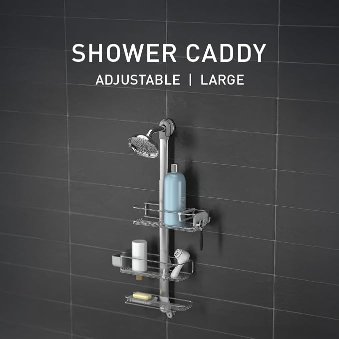 simplehuman Adjustable and Extendable Shower Caddy Large, Stainless Steel and - Image 3