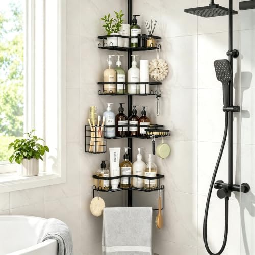 DTUQYX Corner Shower Caddy Tension Pole, 4-Tier Adjustable 43.5-120 Inch by DTUQYX