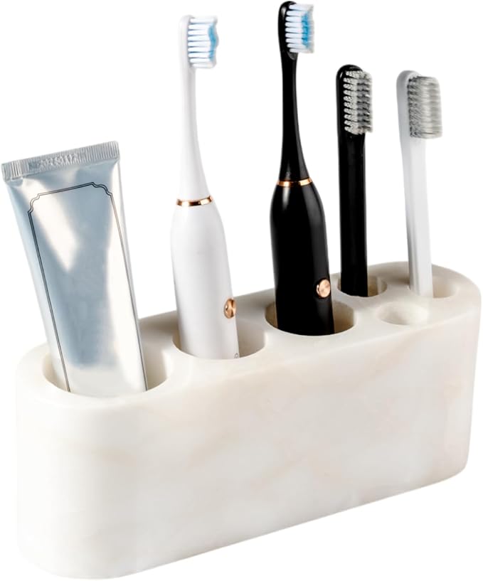 BCS Toothbrush Holder for Bathrooms, 6 Slots Marble Toothbrush and Toothpaste by BCS