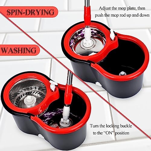 Spin Mop and Bucket with Wringer Set, 3 Mop Heads - Image 5