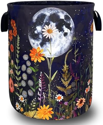 Moon Flowers Laundry Basket Oxford Cloth Hamper18.9"x16.5" by Unknown