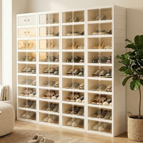 Foldable Shoe Organizer Storage Box Set of 4, Portable Extra Large Folding Shoe by Tykacna