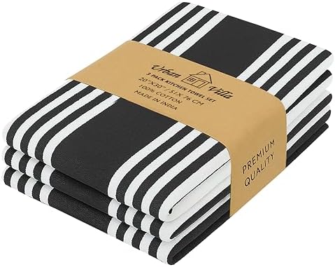 Urban Villa Kitchen Towels Cotton Dish Towels 20”x30” Black by CottonTrends