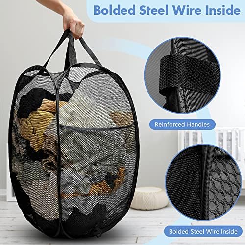 2 Pack Pop Up Laundry Hampers, 70 L Collapsible Foldable Mesh Basket - Image 3