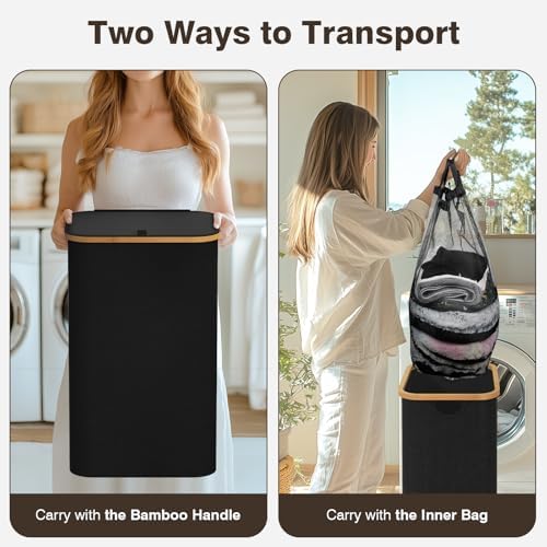 Bathola Laundry Hamper with Lid, Laundry Basket with Removable Bag - Image 3