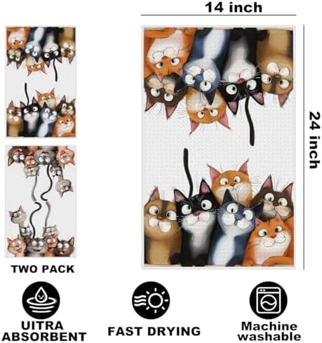 Jztco 2 Pcs Cute Cat Kitchen Towels, Cats Soft Absorbent Hand Tea Towels - Image 2