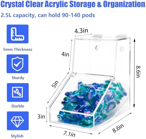 Laundry Pods Container Large 8.6 Inch, Acrylic Laundry Detergent Storage Holder - Image 2