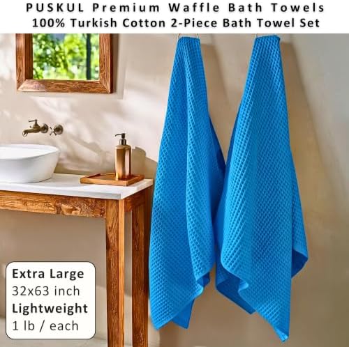 PÜSKÜL Natural 100% Turkish Cotton Waffle Bath Towels Set of 2, Extra-Large - Image 4