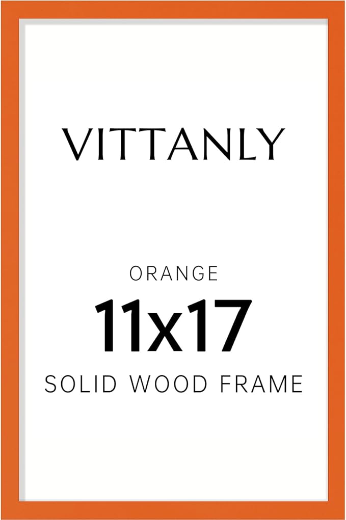 Vittanly 11x17 Picture Frame, Solid Wood Frame with Plexiglass, Includes 8x12 Mat, Wall Hanging for Photos, Home Decor, Orange, 1 Pack