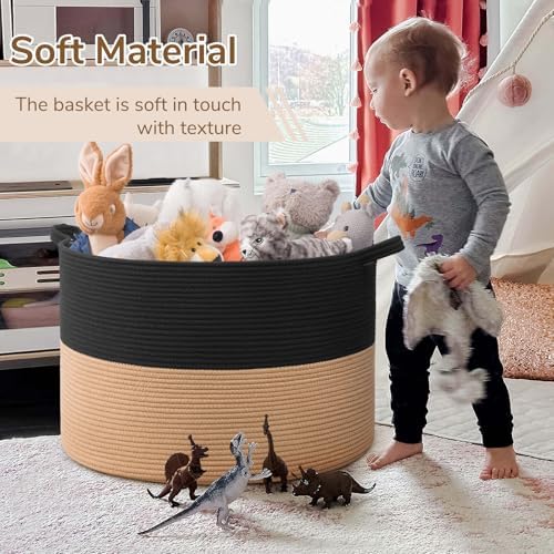 INDRESSME 115L Extra Large Woven Rope Blanket Basket Living Room BlackCamel - Image 6