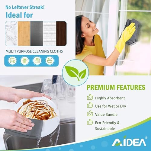 AIDEA Microfiber Cleaning Cloth Grey 20PK, Microfiber Towels 11.5"×11.5" - Image 6