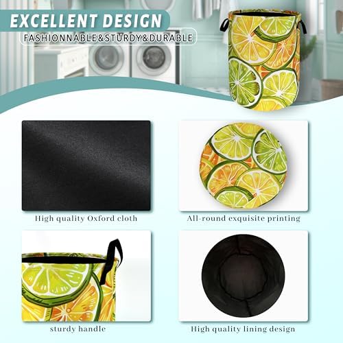 Yellow Lemon Laundry Basket Oxford Cloth Foldable Hamper 18.9x16.5 Inch - Image 4