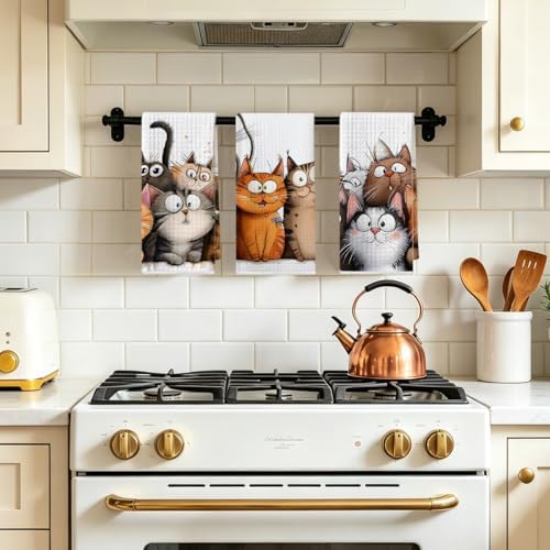 Jztco 3 Pcs Cute Cat Kitchen Towels, Cats Soft Absorbent Hand Tea Towel - Image 5