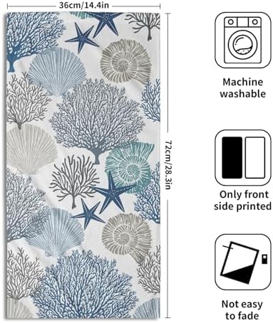 Tropical Coral Hand Towels for Bathroom 2 Packs 14"x28" Sea Ocean Starfish - Image 2