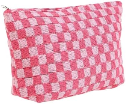Checkered Cosmetic Bags for Women, Large Makeup Pouch for Purse by SxoSyo