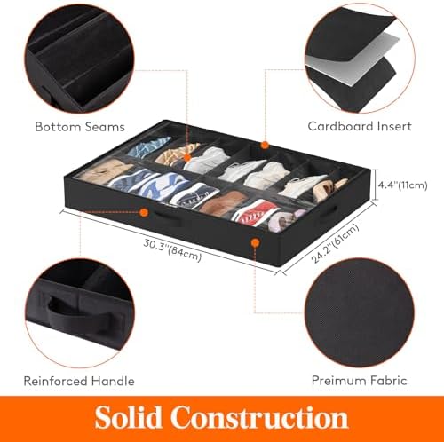 Lifewit Under Bed Shoe Storage Organizer 2 Pack, 4.3 Inches Profile Fabric - Image 3