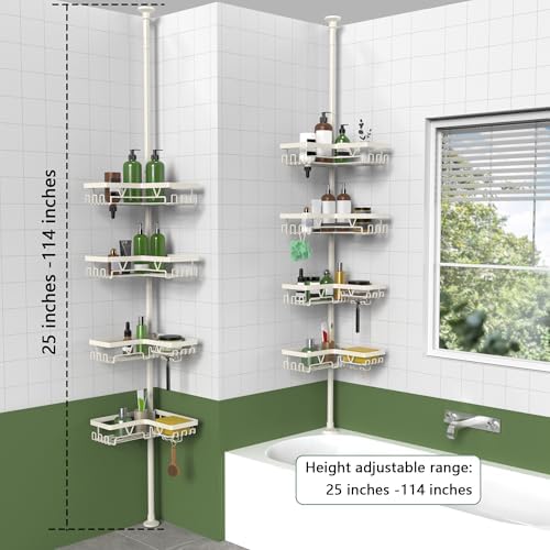 KEGII Shower Corner Caddy Tension Pole, Corner Bathtub Shelf, Cream White - Image 6