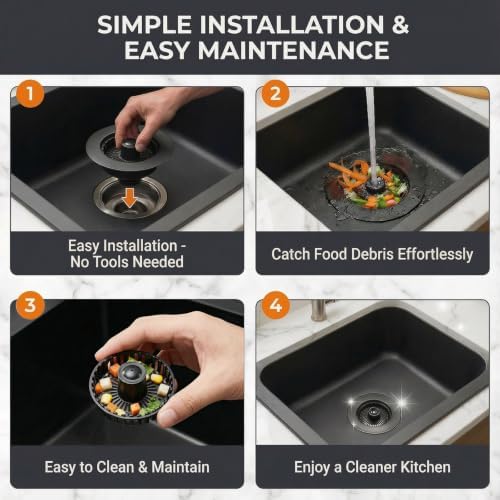 Kitchen Sink Stopper, 3 in 1 Pop Up Kitchen Sink Drain Strainer, - Image 4