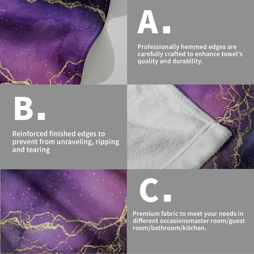 Purple and Gold Marble Kitchen Towels Set of 2 Abstract Ink Texture Soft - Image 5