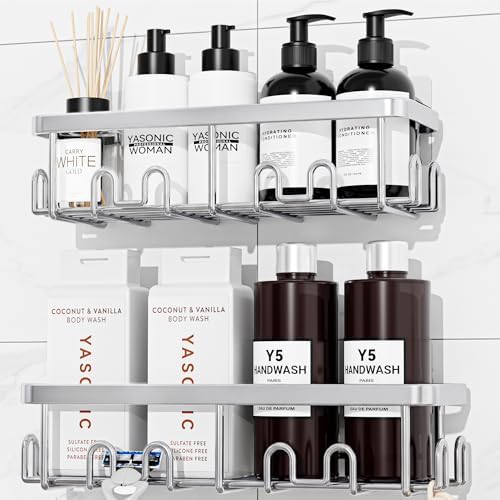 YASONIC Shower Caddy Adhesive, Rustproof Shower Organizer, Wall Shower Rack by YASONIC