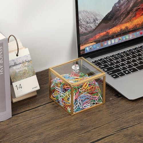 Hipiwe Glass Q-tip Holder Gold Cotton Swab Organizer Bathroom Dispenser - Image 5