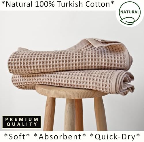 PÜSKÜL Natural 100% Turkish Cotton Waffle Bath Towels Set of 2, Extra-Large - Image 5