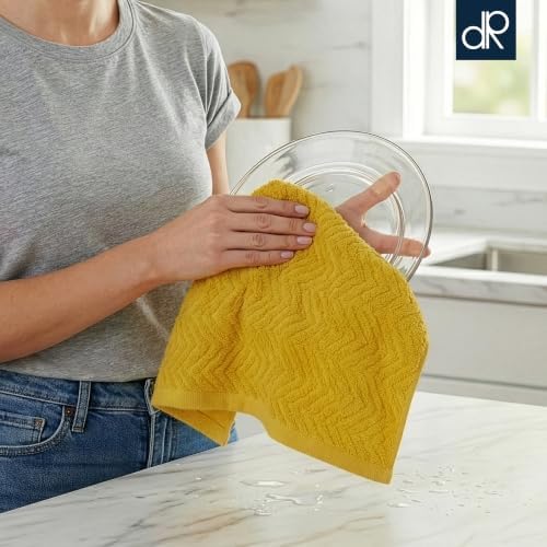 DecorRack 100% Cotton Kitchen Towels 15x25 in, Mustard Set - Image 4