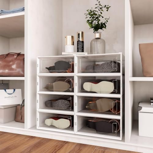 12-Piece Extra Large Boot and Shoe Storage Boxes, Stackable Clear Plastic Shoe - Image 2