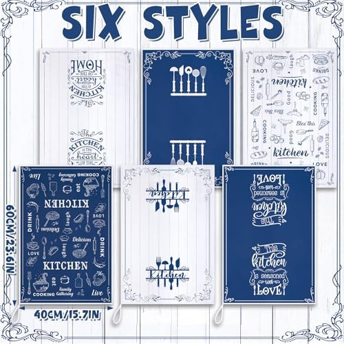 Bencailor 6 Pcs Blue White Kitchen Towels Decorative Sets Dish Towels Absorbent - Image 3