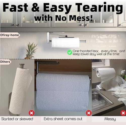 Under Cabinet Paper Towel Holder, One-Hand Tear Kitchen Paper Towel Holder - Image 3