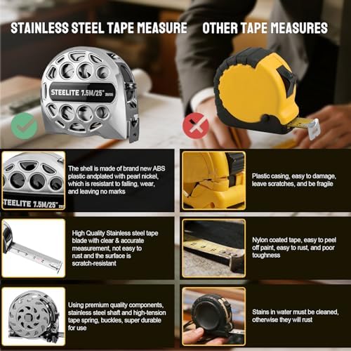 STEELITE Tape Measure 25'FT Stainless Steel Waterproof & Rustproof Retractable - Image 6