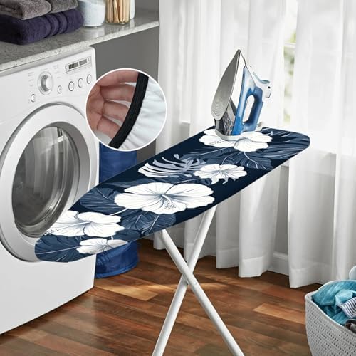 Nuxovilar White Hibiscus Blue Leaf Ironing Board Cover 15x54 Polyester - Image 6