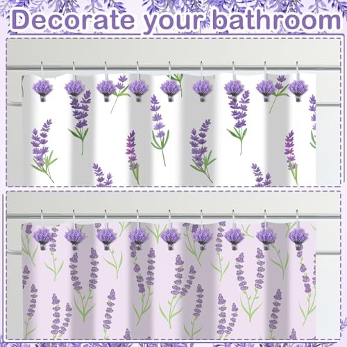 Amyhill 12 Pcs Lavender Shower Curtain Hooks Purple Floral Decorative Hooks - Image 6