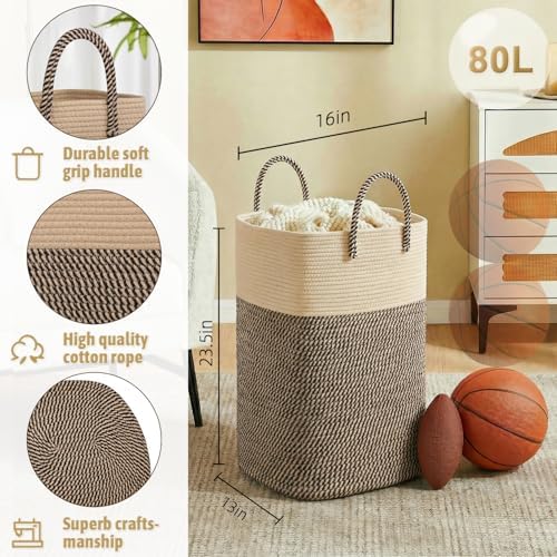 Laundry Basket, Woven Cotton Rope Laundry Hamper, Versatile Storage - Image 2