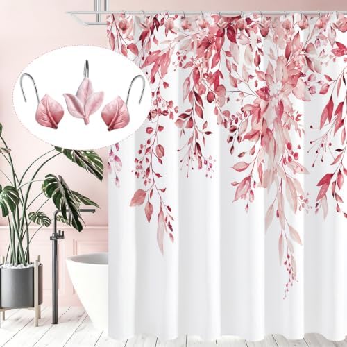 Pink Plant Leaf Shower Curtain Hooks, Eucalyptus Bathroom Decor - Image 4