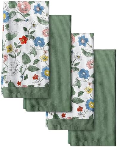 Miss Adola 4pcs Cotton Waffle Kitchen Towels, Vibrant Botanical by MissAdola