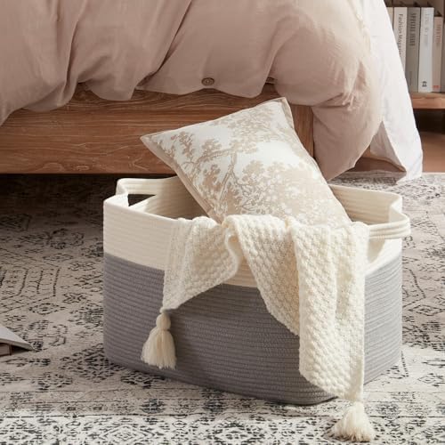 OIAHOMY Large Blanket Basket, 65L Cotton Rope Woven Laundry Basket, Toy Bin - Image 2