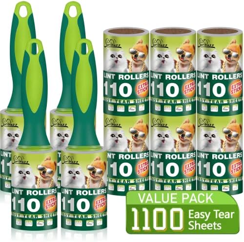 Extra Sticky Lint Rollers for Pet Hair, 1100 Sheets Total, Upgraded 4 Handles by SPRIBLOSS