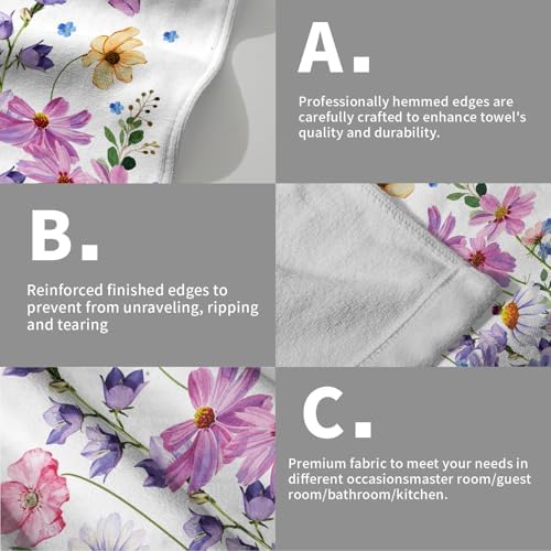 Wildflower Kitchen Towels 14"x28" Set of 2 Watercolor Floral Hand Bath Towel - Image 5