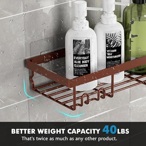 Moforoco Shower Caddy Shelf Organizer Rack, Self Adhesive Black Bathroom - Image 2