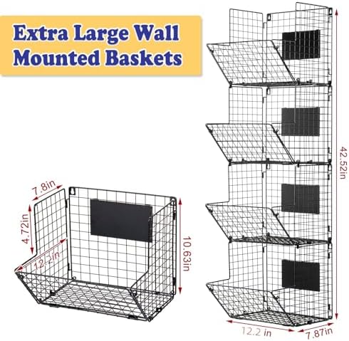 X-cosrack Metal Wire Basket Wall Mount, 4 Tier Extra Large Wall Storage Basket - Image 5
