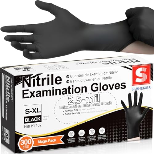 Schneider Black Nitrile Gloves, Gloves Disposable Latex Free, Powder Free by Schneider