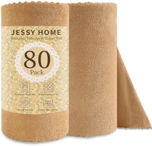 Jessy Home 80 Pack Microfiber Cleaning Cloth Roll Reusable Paper Towels 12"x12" by JessyHome